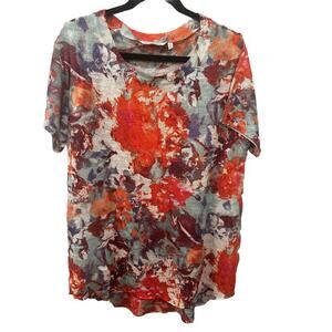 Soft Surroundings Women’s XL Impressionist Floral Short Sleeve Gauze Top Blouse